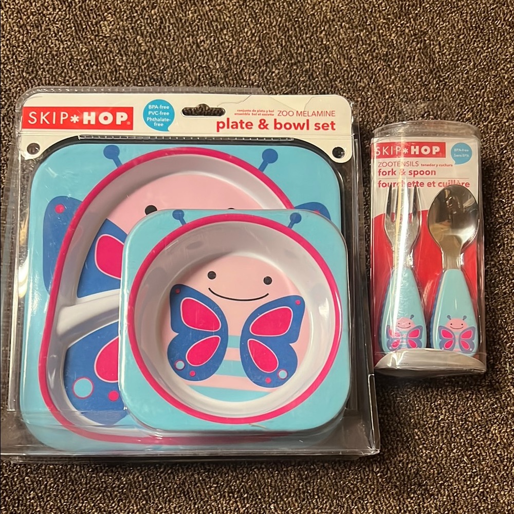 Skip Hop Butterfly Kids Melamine Dining Set in Blue and Pink